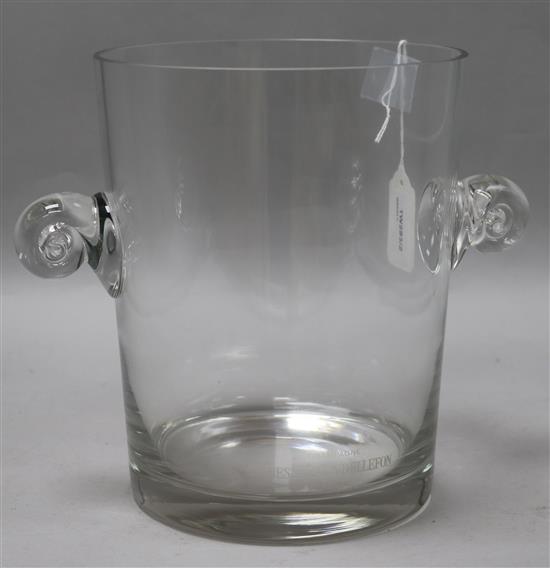 A Besserat de Bellefon glass champagne bucket, with twin scrolled handles, boxed